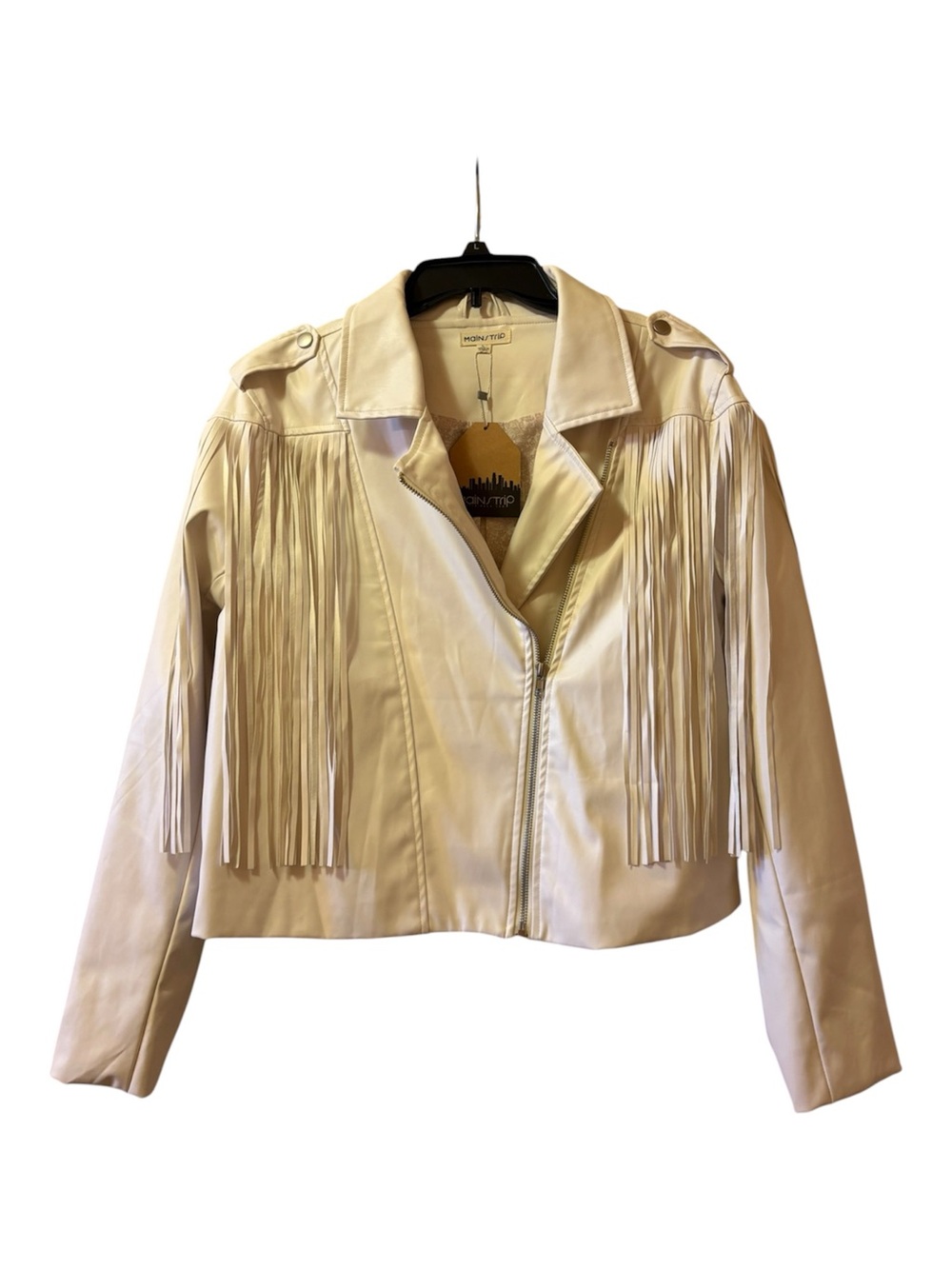 Mainstrip white Fringe Faux Leather Jacket